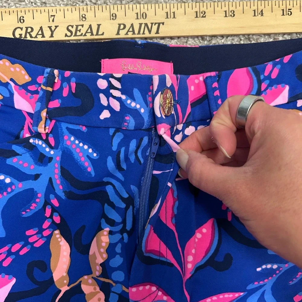 Lilly Pulitzer Kelly Knit Pants Women Size 12 Borealis Blue Absolute Purrfection